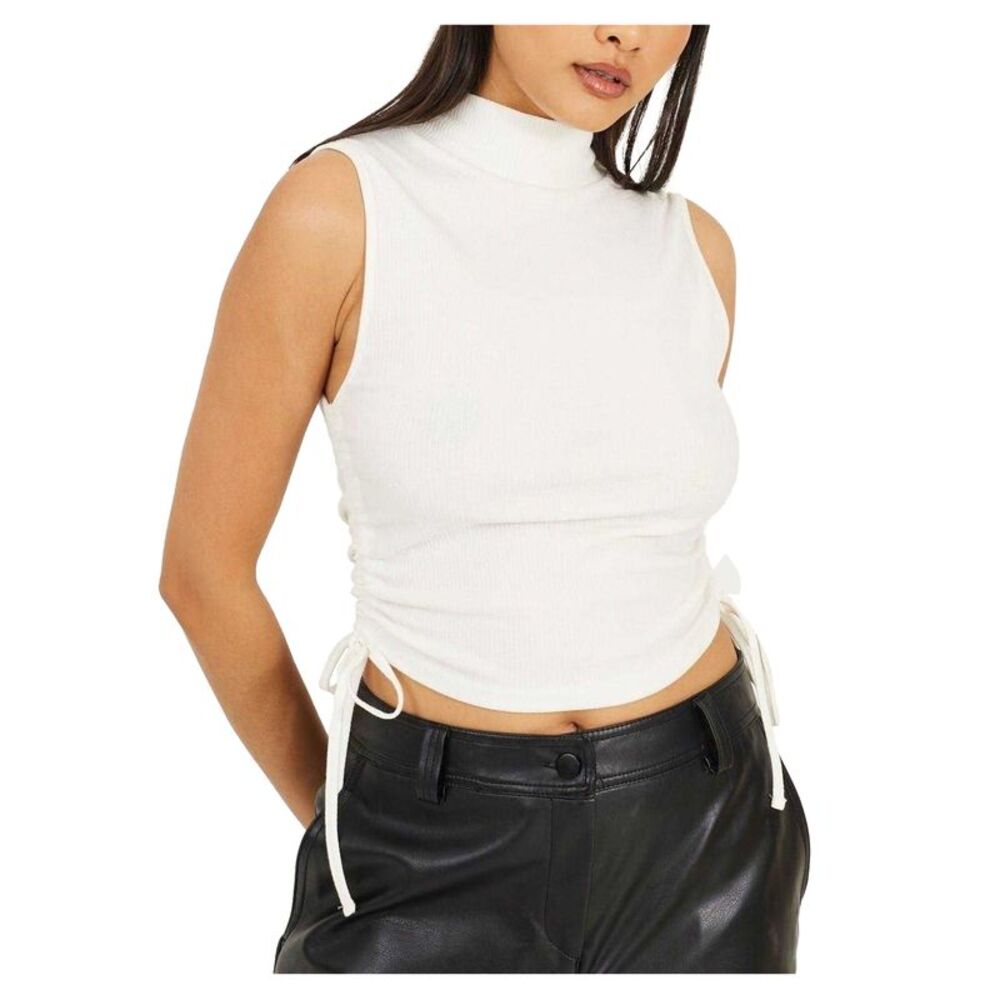 Brave Soul Womens/Ladies Ribbed High Collar Top / White